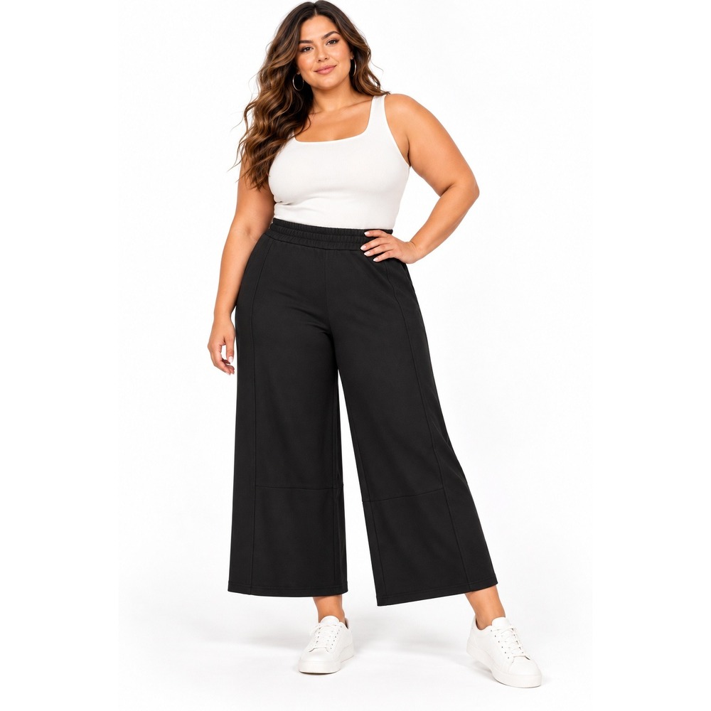 Allie Rose Black Double Knit Wide Leg Cropped Pants XXL NWT